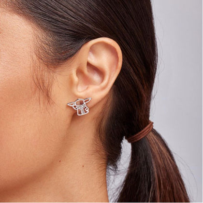 Couture Kingdom - Grogu Crystal Outline Stud Silver Earrings