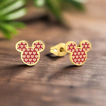 Couture Kingdom - ECC Mickey Mouse Heart Enamel Gold Stud Earrings