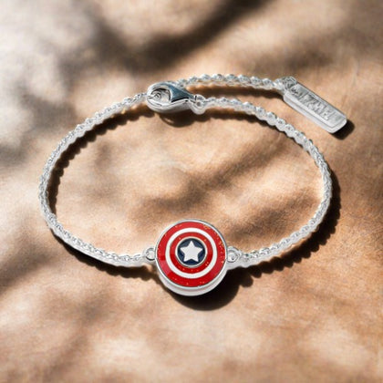 Couture Kingdom - Precious Metal Marvel Captain America Enamel Silver Bracelet