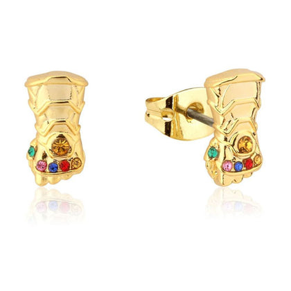 Couture Kingdom - Marvel Infinity Gauntlet Crystal Stud Gold Earrings