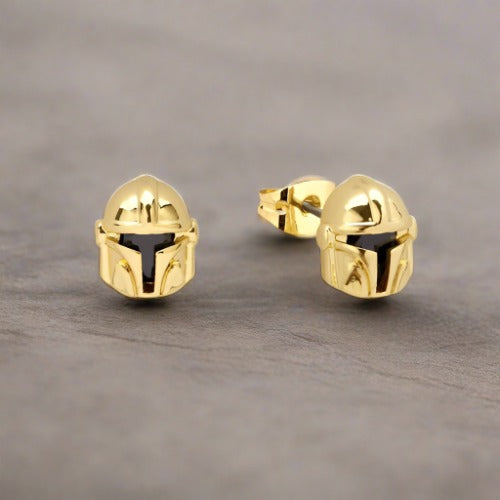 Couture Kingdom - Precious Metal Star Wars The Mandalorian Helmet Crystal Stud Silver Earrings