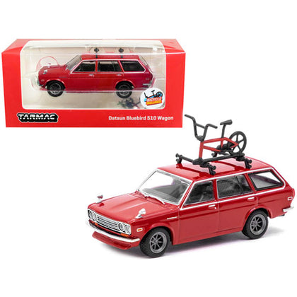 TW Datsun Bluebird 510 Wagon Red with Bicycle Roof Rack 1:64 Scale Diecast Vehicle