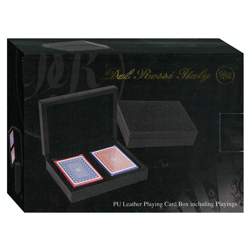 Dal Rossi Black Leather Card Box with 2 Packs of Playing Cards