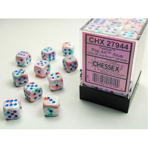 Chessex Festive Pop Art/Blue 12mm D6 Dice Block
