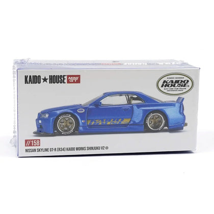Kaido House Mini GT Nissan Skyline GT-R R34 Shinjuku V2 Blue 1:64 Scale Diecast Vehicle