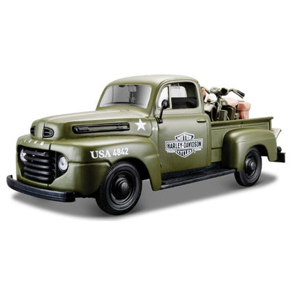 Maisto Harley Davidson Ford F-1 Pickup & 1942 WLA Flathead 1:24 Scale Diecast Vehicle