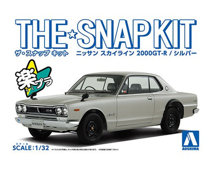 Aoshima Nissan Skyline 2000 GT-R Silver 1:32 Scale Plastic Model Snap Kit