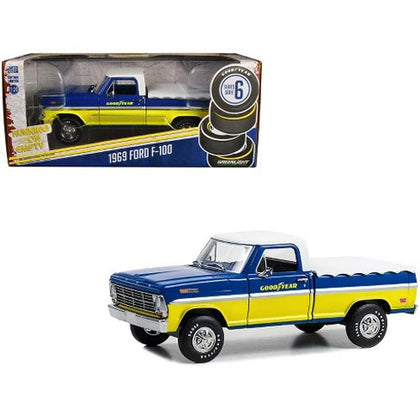 Greenlight Goodyear Tyres 1969 Ford F-100 with Bed Cover Running on Empty 1:24 Scale Diecast Vehicle