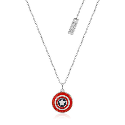 Couture Kingdom - Precious Metal Marvel Captain America Enamel Shield Silver Necklace