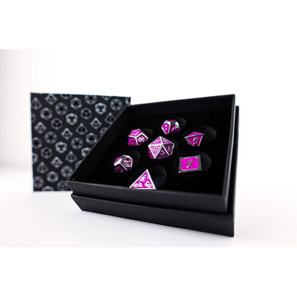 LPG Metal RPG 7 Dice Set Serif Purple/Silver