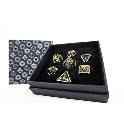 LPG Metal RPG 7 Dice Set Draco Bright Black/Gold