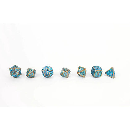 LPG Metal RPG 7 Dice Set Draco Bright Blue/Brass