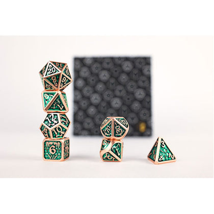 LPG Metal RPG 7 Dice Set Draco Dark Green/Brass