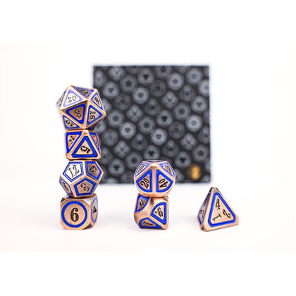 LPG Metal RPG 7 Dice Set Concentric Blue/Black/Brass