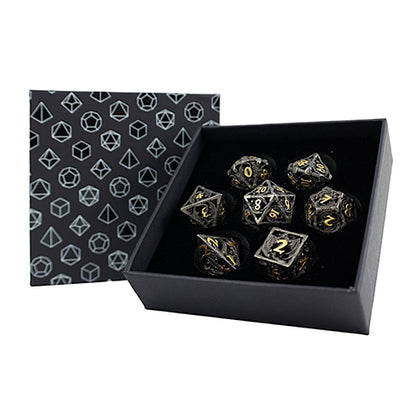 LPG Metal RPG 7 Dice Set Hollow Dragon Black & Gold