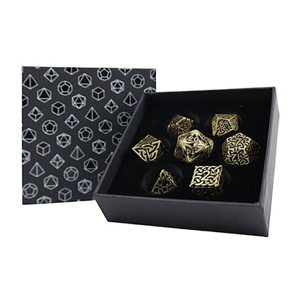 LPG Metal RPG 7 Dice Set Hollow Textures Tarnished Gold