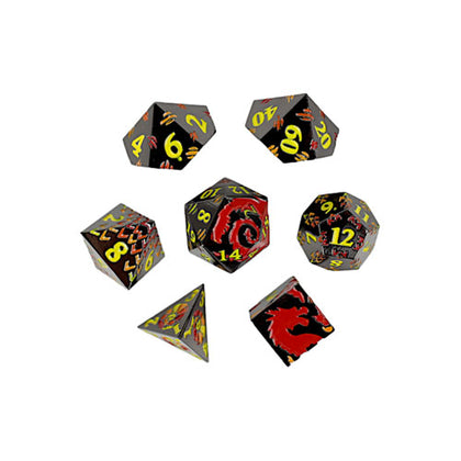 LPG Metal RPG 7 Dice Set Inscripted Dragon Red