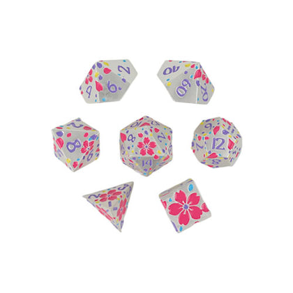 LPG Metal RPG 7 Dice Set Inscripted Sakura Pastel White