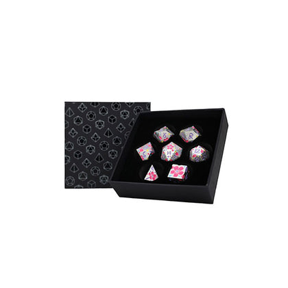 LPG Metal RPG 7 Dice Set Inscripted Sakura Pastel White