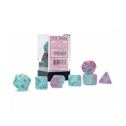 Chessex Gemini Gel Green-Pink/Blue Luminary 7 Die Set