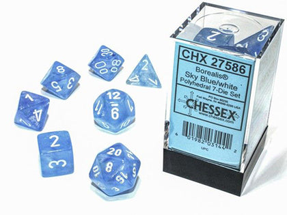 Chessex Luminary Borealis Sky Blue/White 7 Die Set