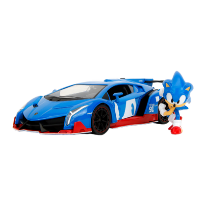 Sonic the Hedgehog Lamborghini Veneno with Figure 1:24 Scale Diecast Vehicle