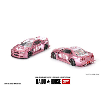 Kaido House Mini GT Nissan Skyline GT-R R34 Racing V1 Pink 1:64 Scale Diecast Vehicle