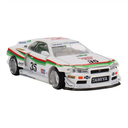 Tamiya X Kaido House Mini GT Nissan Skyline GT-R (R34) The Grasshopper White 1:64 Scale Diecast Vehicle
