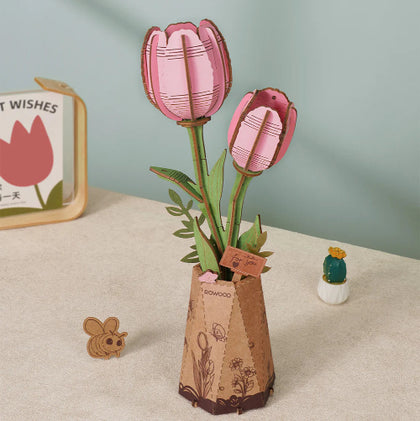 Robotime 3D Wooden Bloom TW082 Pink Tulip
