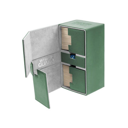 Ultimate Guard Twin Flip n Tray Deck Case 200+ Standard Size XenoSkin Green Deck Box