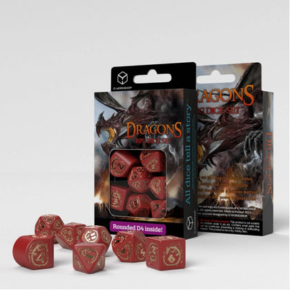 Q Workshop Dragons Red & Gold Modern 7 dice set