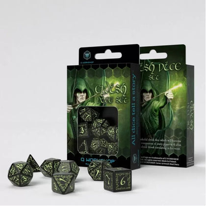 Q Workshop Elvish Black & Glow In The Dark Dice Set