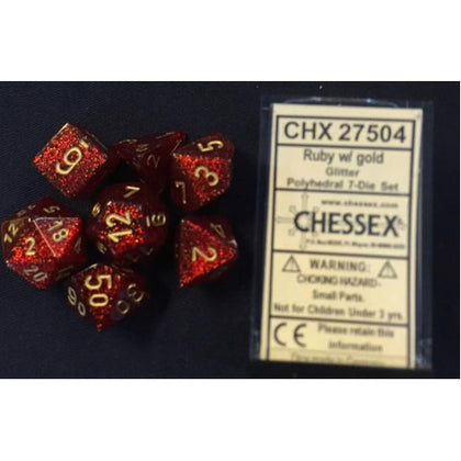 Chessex Glitter Polyhedral Ruby/Gold 7 Die Set