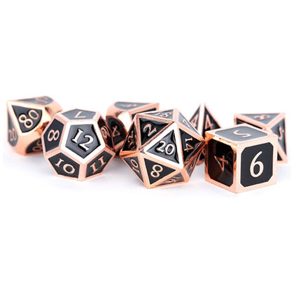 MDG Metal Poly Antique Copper/Black Enamel 7 Dice Set