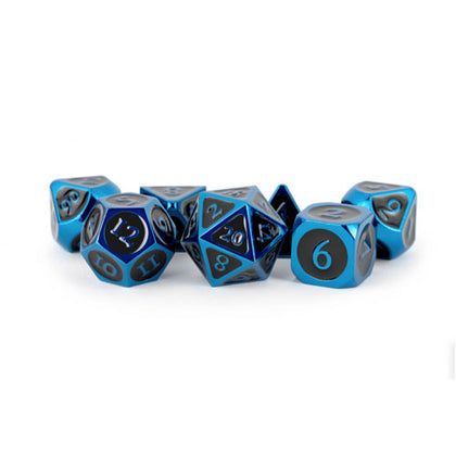 MDG Metal Poly Blue/Black Enamel 7 Dice Set