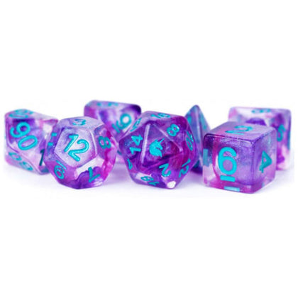 MDG Unicorn Resin Polyhedral Dice Set Violet Infusion