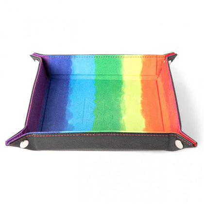 MDG Fold Up Velvet Dice Tray w/  Leather Backing: Watercolor Rainbow