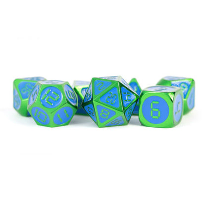 MDG Metal Poly Green/Blue Enamel 7 Dice Set