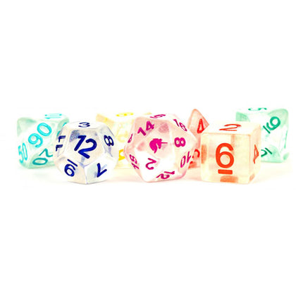 MDG Unicorn Resin Polyhedral Dice Set Rainbow Ice