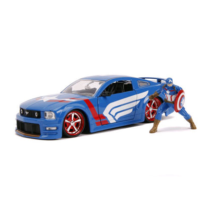 Captain America 2006 Ford Mustang GT with Figure 1:24 Scale Hollywood Ride Diecast Vehicle
