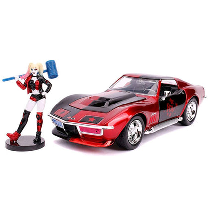 Batman Harley Quinn 69 Corvette with Figure 1:24 Scale Hollywood Ride Diecast Vehicle