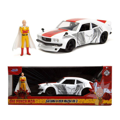 One Punch Man 1974 Mazda RX-3 with Saitama Figure 1:24 Scale Diecast Vehicle