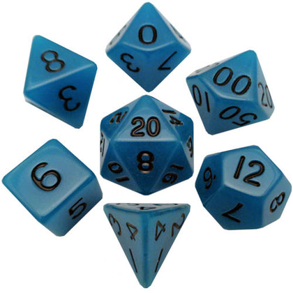 MDG Polyhedral Acrylic Dice Set 16mm Glow Blue