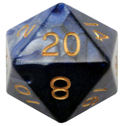 MDG Polyhedral Acrylic Dice 35mm Mega D20 Blue/White/Gold