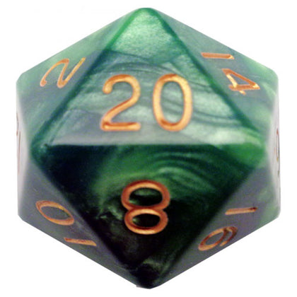 MDG Polyhedral Acrylic Dice 35mm Mega D20 Green/Light Green/Gold