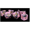 MDG Acrylic Dice Set Gold Numbers Pink Black