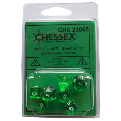 Chessex Transparent Mini Green/White 7 Die Set