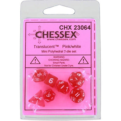 Chessex Transparent Mini Pink/White 7 Die Set