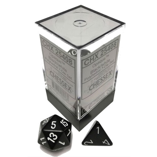 Chessex Opaque Polyhedral Black/White 7 Die Set