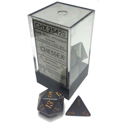 Chessex Opaque Polyhedral Dark Grey w/Copper 7 Die Set